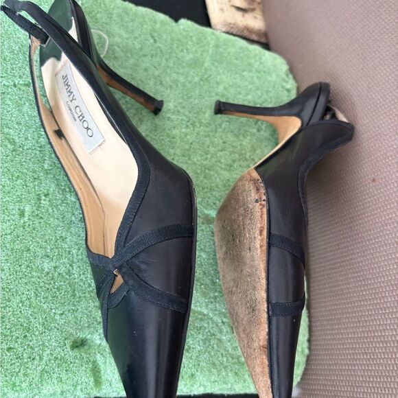 Jimmy Choo Leather High Heels classic pumps slingback shoes pointy toe - Picture 6 of 10